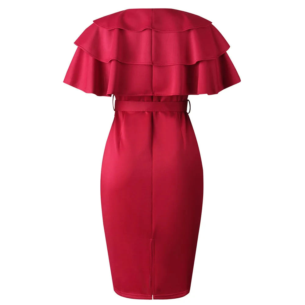 

Elegant Women Cocktail Party Dress Vintage Falbala Summer African Office Bodycon Robe Sexy Robe 2020 Ruffle Midi Vestidos