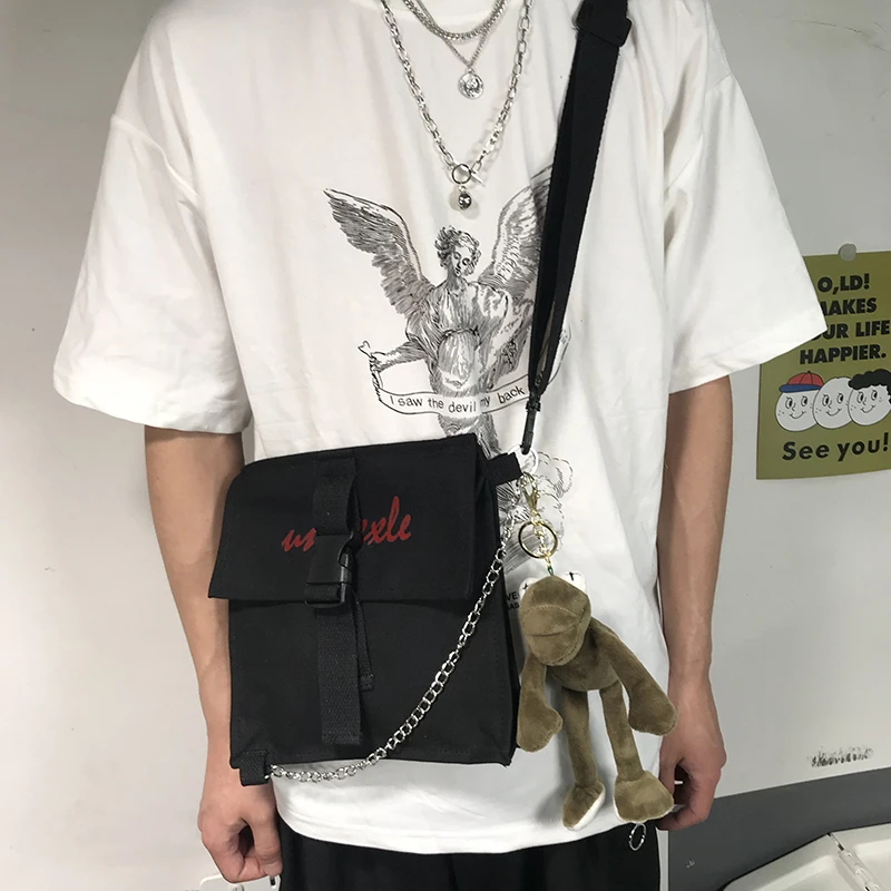 Летняя новинка, ulzzang, Harajuku, уличная, хип-хоп, на цепочке, Холщовая Сумка, женская, модная, простая, на молнии, повседневная, женская сумка-мессенджер