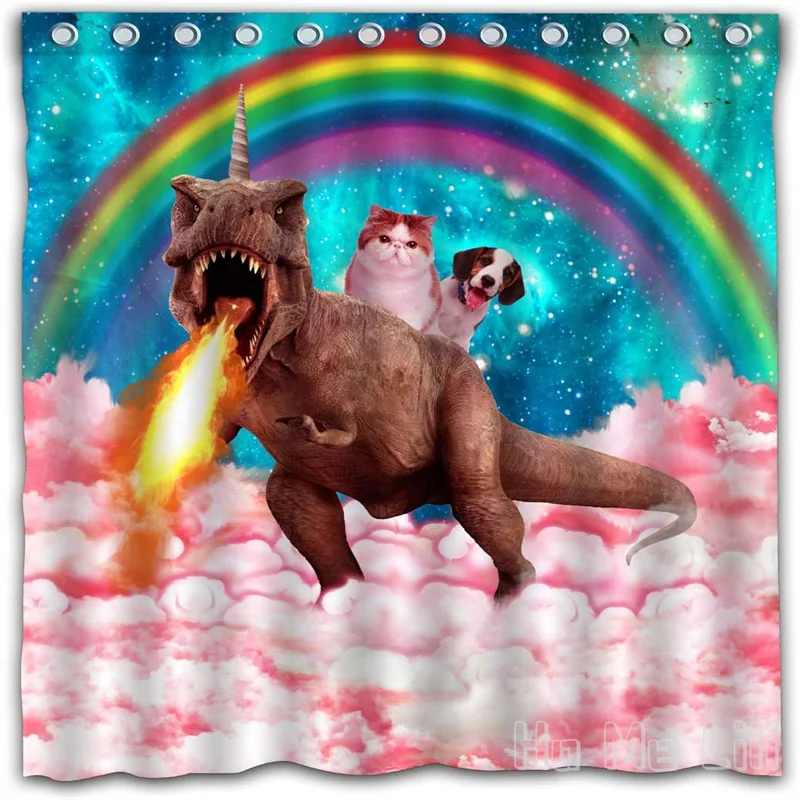 

Cartoon Fun Dinosaur Breathing Fire Rainbow Waterproof By Ho Me Lili Shower Curtain Colorful Bathroom Decor