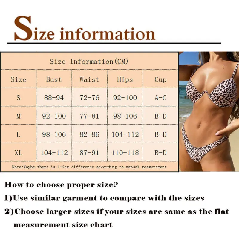Hirigin 2 шт. Женский комплект бикини леопардовый узор пуш ап купальник бюстгальтер
