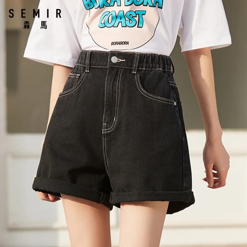 Женские джинсовые шорты Semir свободные тонкие штаны А-образной формы с высокой