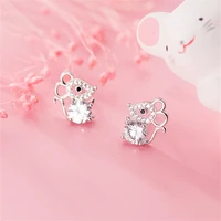 obear siver plated cute mouse micro zircon ear studs women jewelry girls kid birthday gift cute animal earrings
