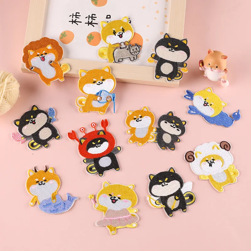 

Самоклеящиеся нашивки с вышивкой созвездий собаки, Мультяшные наклейки Шиба-ину, не гладить, Симпатичные Стикеры, Аппликации для одежды