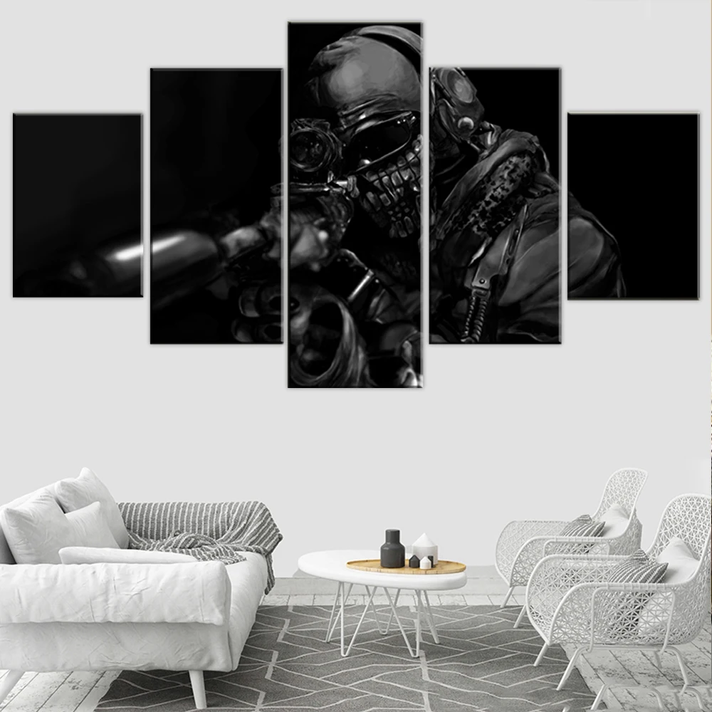 

No Framed Canvas 5Pcs Call Duty Soldier Ghosts Game Wall Art Posters Pictures Paintings Home Decor for Living Room Decoration