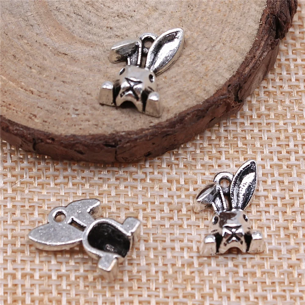 

free shipping 50pcs 13mm antique silver Rabbit head charms diy retro jewelry fit Earring keychain hair card pendant accessories