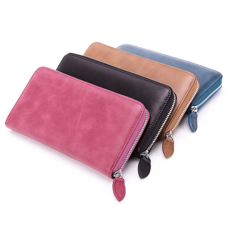 

Hot Sales Cowhide Female Wallets Zipper Genuine Leather Long Women Wallets 36 Cards Large Capacity Mobile Phone Clutch Purse