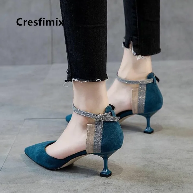 Cresfimix Женская Симпатичный разноцветный Удобная детская обувь с пряжкой на высоком каблуке ремешком