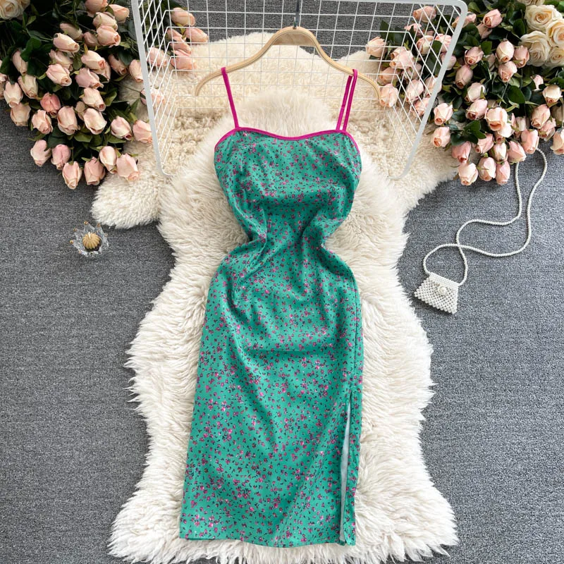

Summer new split woman dress One word collar temperament sexy Korean retro dresses for women 2021