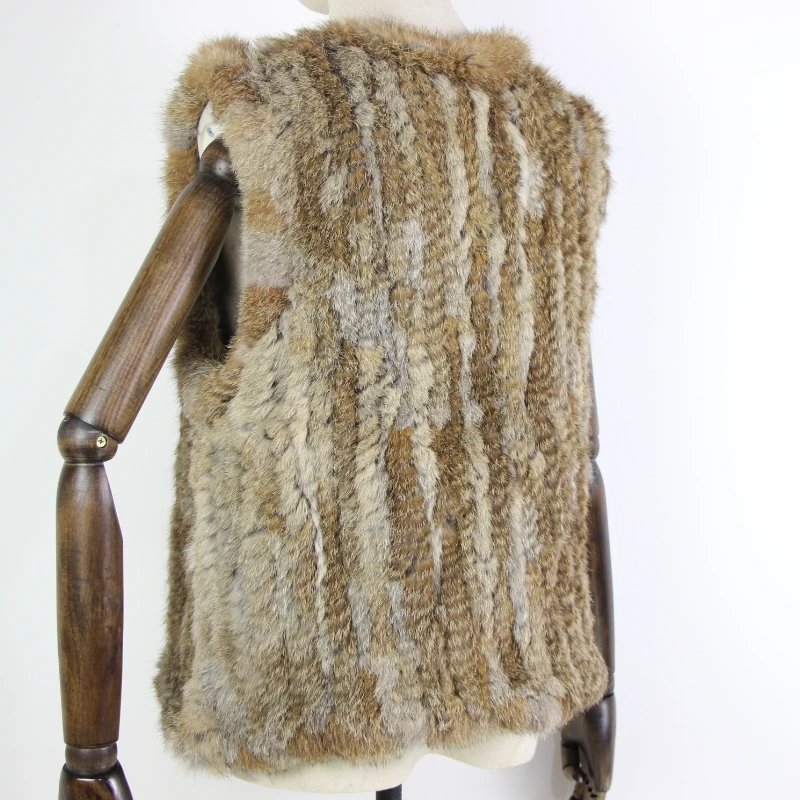 Hot Sale Womens natural real Knitted rabbit fur vest without raccoon fur collar waistcoat/jackets rabbit knitted Fur Vest enlarge