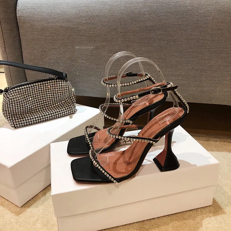 

Sexy fashion square high heels summer stiletto slippers