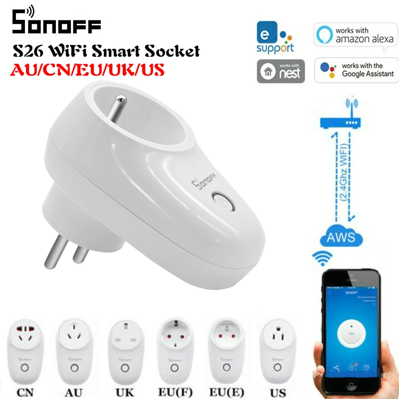 Базовая умная розетка Sonoff S26 с Wi Fi приложение Ewelink AU/CN/EU/UK/US Беспроводная умный дом