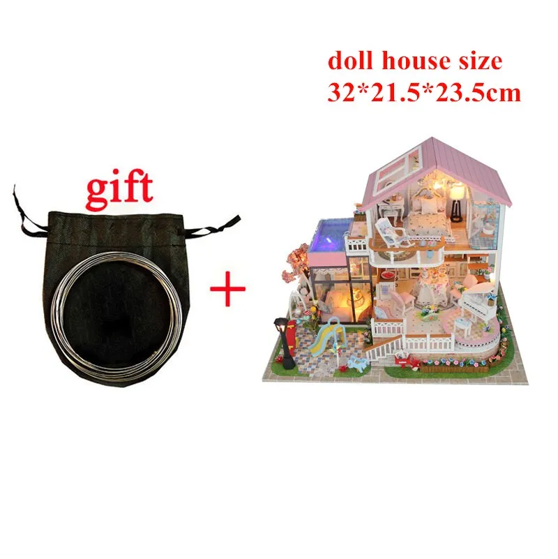 D doll house 3D Деревянный Кукольный дом Вилла мебель DIY Миниатюрная модель светодиодный светильник 3D Деревянный кукольный домик рождественские подарки игрушки для детей - Цвет: D doll house