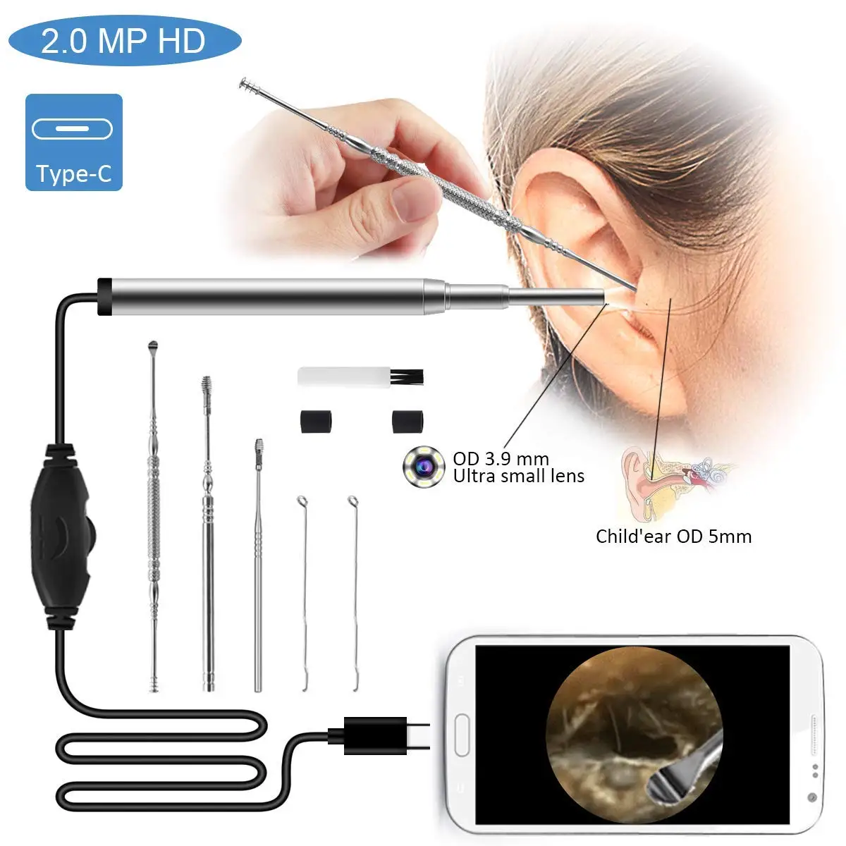 3 9mm mini medical endoscope camera waterproof usb endoscope inspection camera for otg android phone pc ear nose borescope free global shipping