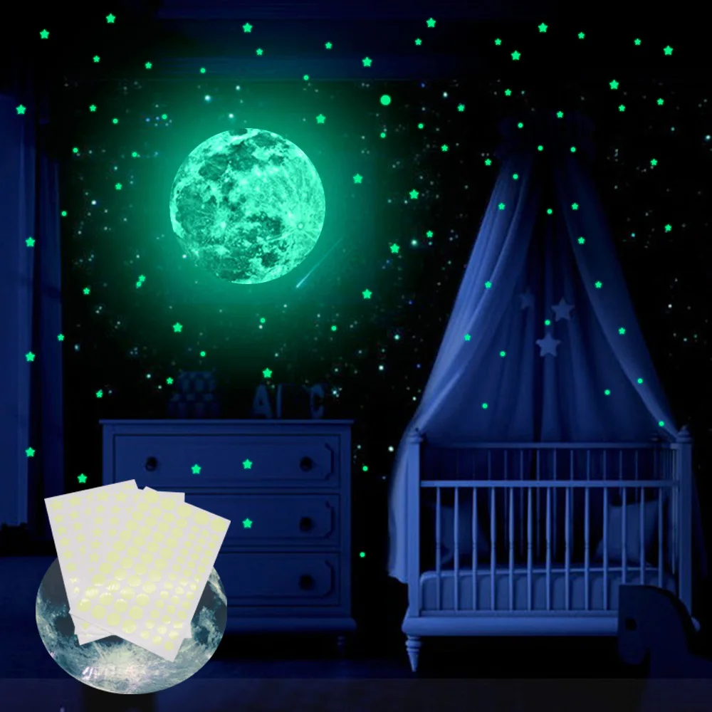 

Комбинация звезды и луны, светящаяся наклейка на стену, домашний декор, светящиеся в темноте наклейки для детской комнаты, спальни, потолка, ...