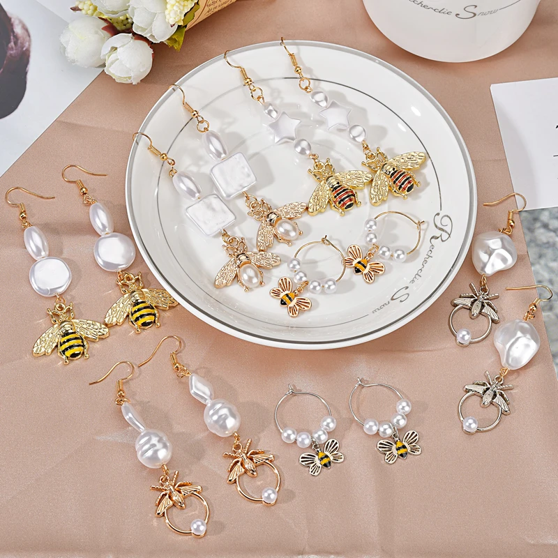 Милые винтажные модные серьги капли с кристаллами в виде цветка насекомых форме