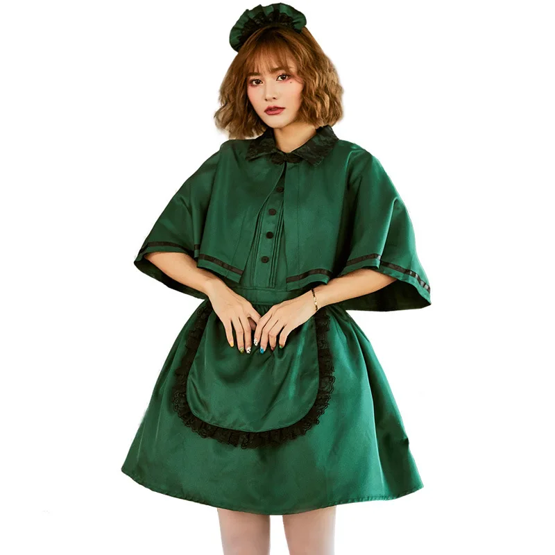 

Halloween Sexy Green Alice in Wonderland Sissy Maid Cosplay Costume Stage Performance French Castle Sweet Lolita Dress