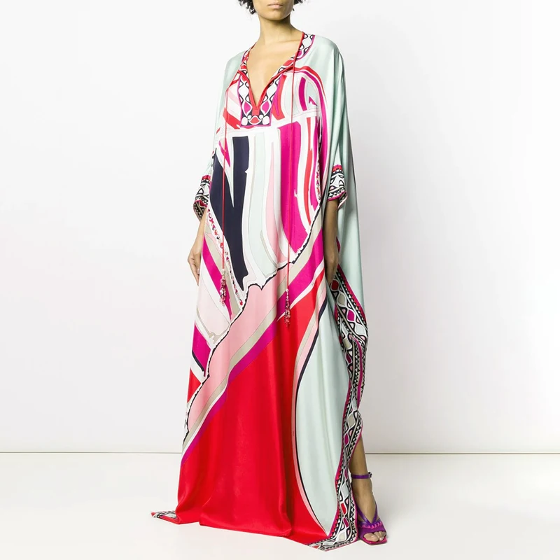 

Gedivoen Fashion Spring Autumn Dress Women Batwing Sleeve Multicolor Print Loose Maxi Long Dress Plus Size 5XL Boho Dresses