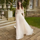 Простые женские свадебные платья а-силуэта 2021, летние пляжные платья невесты из тюля с открытыми плечами в стиле бохо