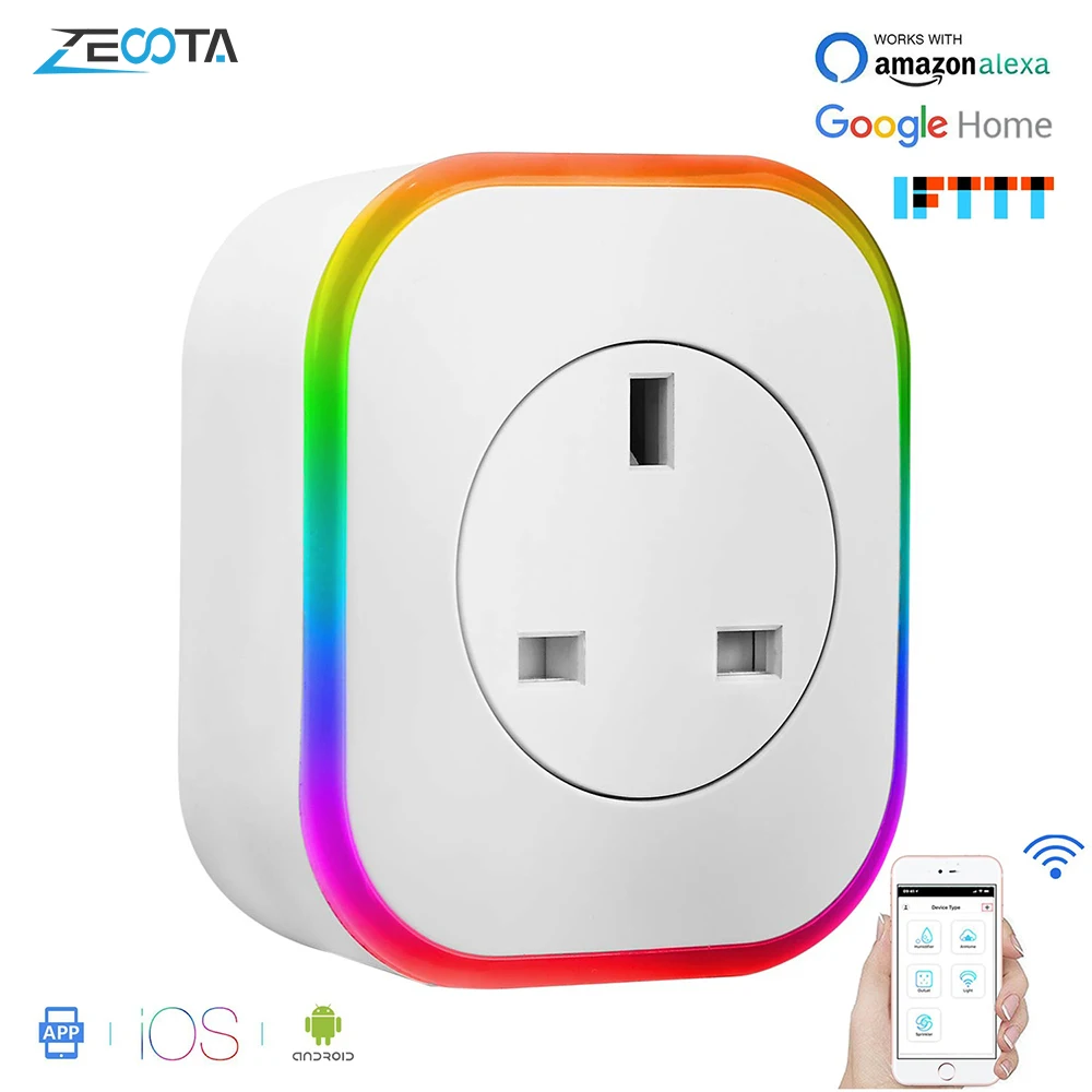 Wi Fi Smart Plug Мощность выход RGB светодиодный ночной Светильник Мини UK розетки