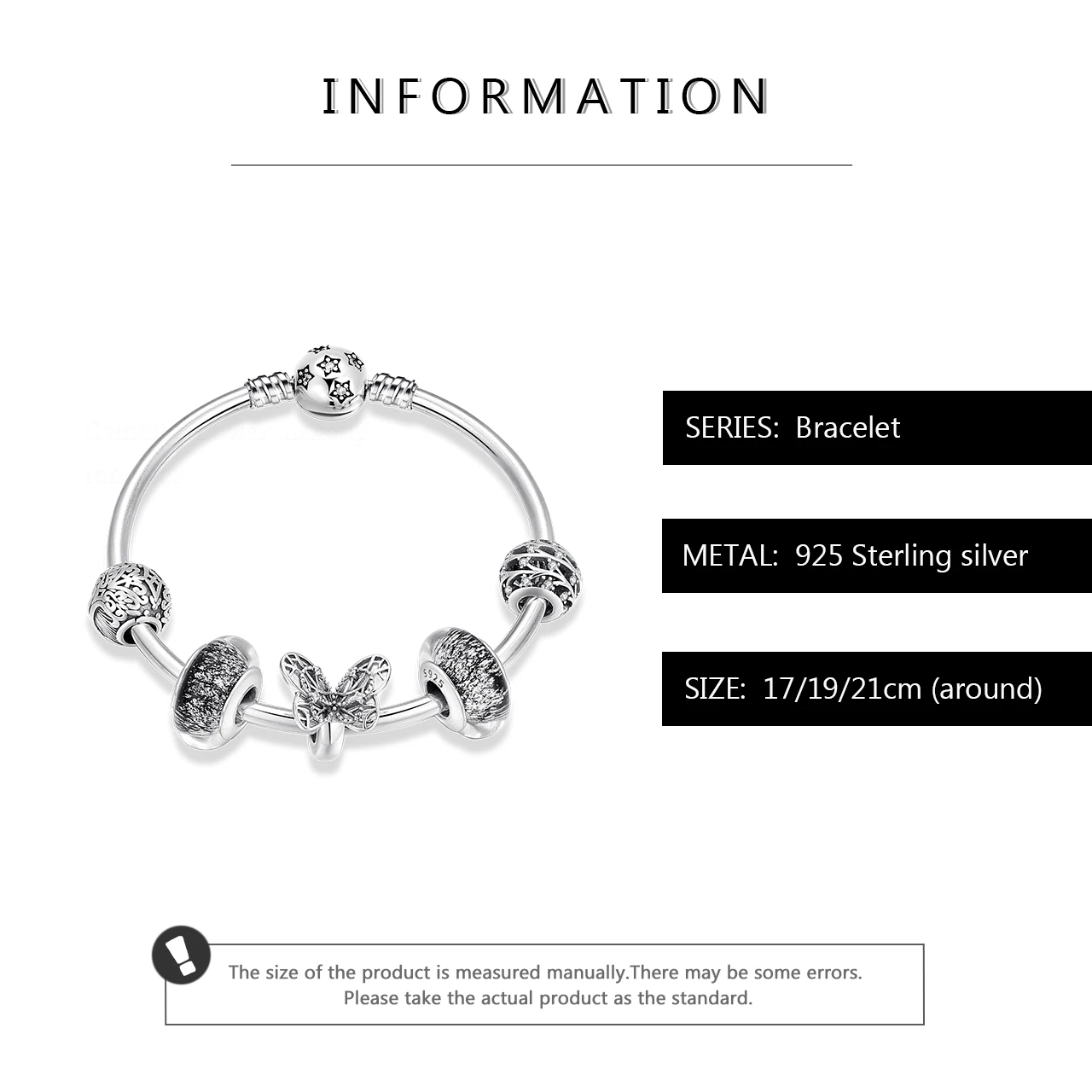 

Simple 925 Sterling Silver Friendship Bracelets Silver butterfly Pendant Bracelets with European Glass Beads Girl Bracelet