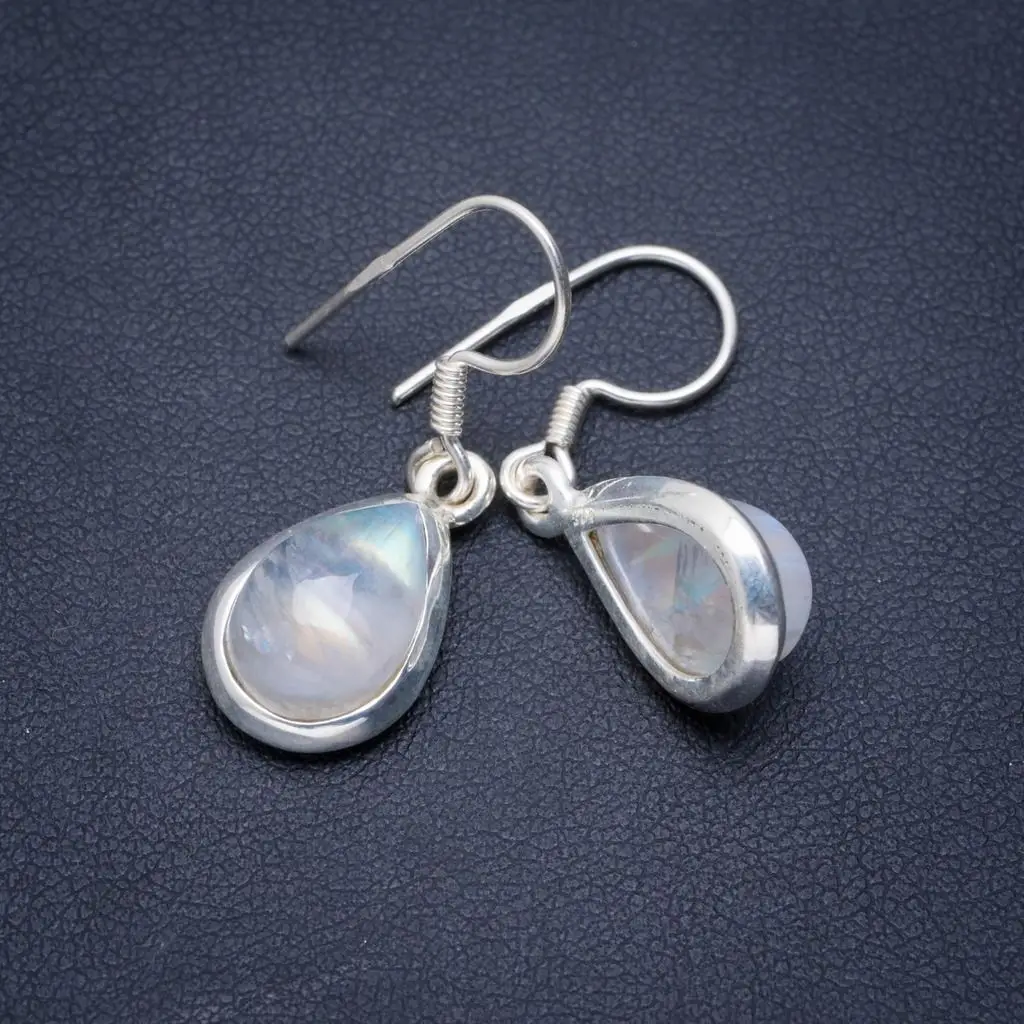 

Natural Rainbow Moonstone Handmade Unique 925 Sterling Silver Earrings 1.25" A1354