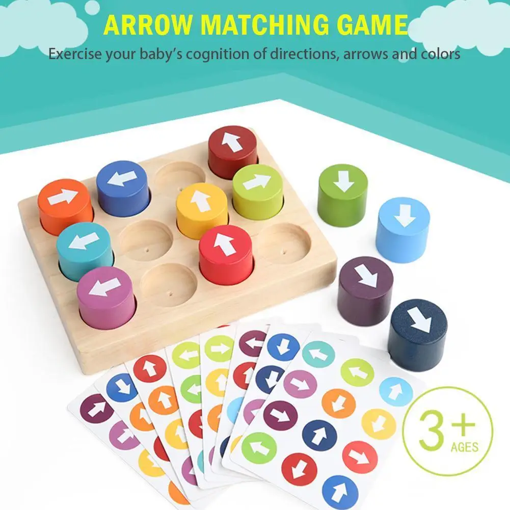 

Wood Matching Game Puzzles Montessori Color Direction Recognition Educational Toys Children Assembling Building Blocks Gifts