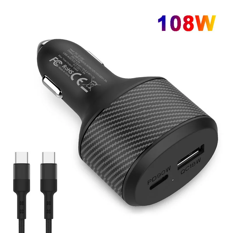 

108W USB PD QC3.0 Car Fast Charging Adapter For MacBook Air iPhone 13 Pro Max 12 SAMSUNG XIAOMI Dell HP Nintendo Switch Laptop
