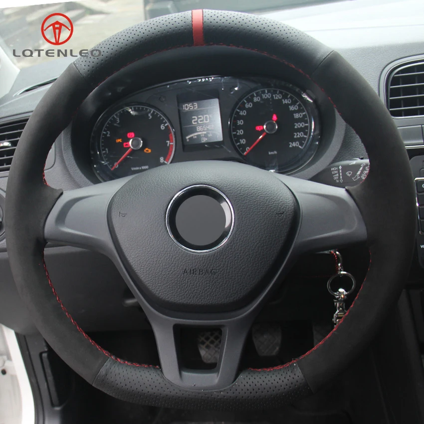 

LQTENLEO Black Genuine Leather Suede DIY Car Steering Wheel Cover for Volkswagen VW Golf 7 Mk7 New Polo Jetta Passat B8 Tiguan