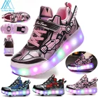 Детские светящиеся кроссовки на двух колесиках, модная легсветильник обувь со светодиодной подсветкой для мальчиков и девочек, обувь с роликами и USB-зарядкой, 27-43 #
