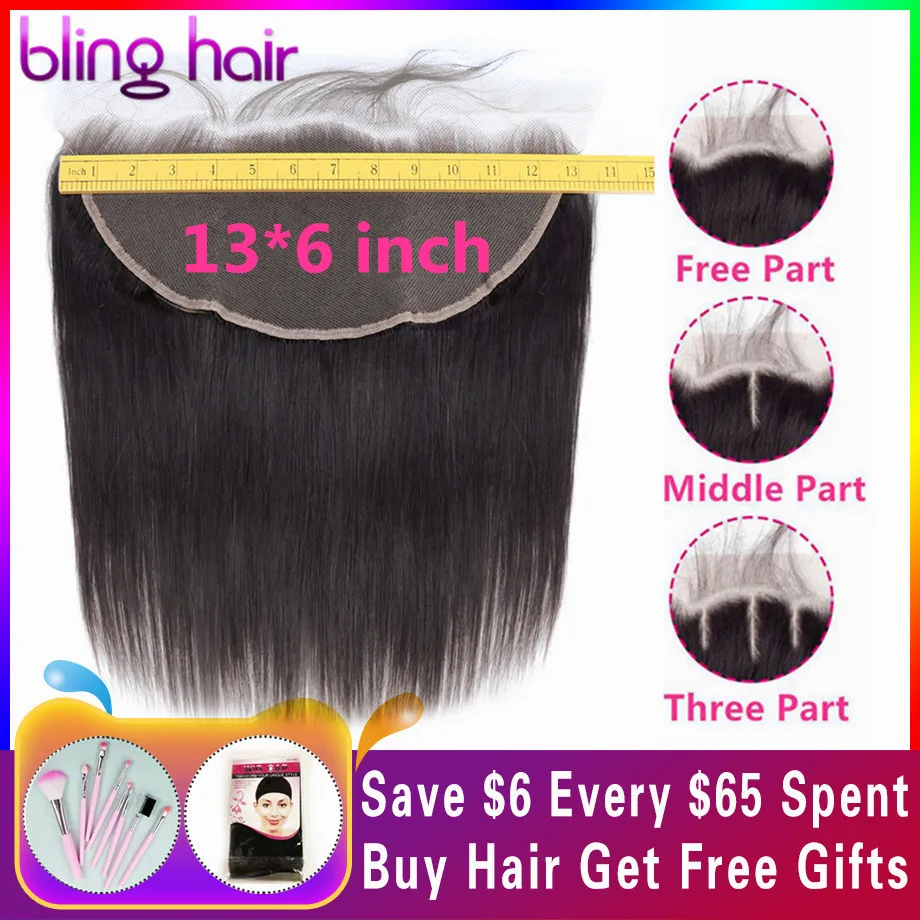 Bling Hair 13x6 синтетический fronar Ear to Ear Closure бразильские прямые человеческие волосы закрытие бесплатно/средний/три части Remy натуральный цвет