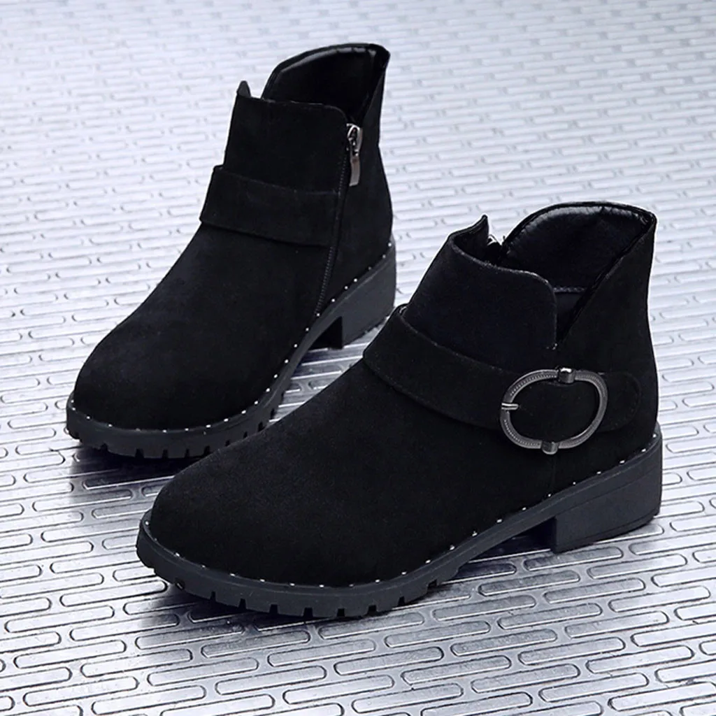 

SAGACE boots women Autumn Winter Short ankle boots for women Classic Zipper Mid Heel Snow Boot Winter Suede Warm Shoes woman #4Z