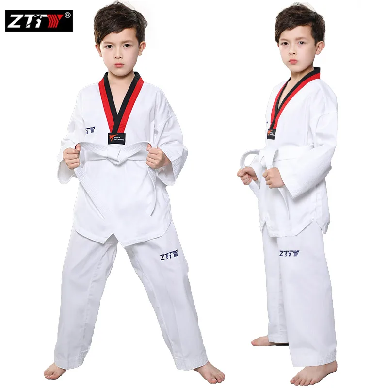 

Traditional White Taekwondo Uniform Unisex Children Adult Suit Karate Judo Dobok WTF Karate Clothes Long Sleeve Fitness Training