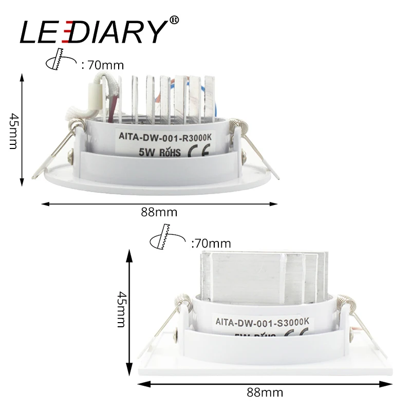 LEDIARY 10 шт./лот светодиодные светильники COB 75 мм круглые квадратные прожекторы 110 220