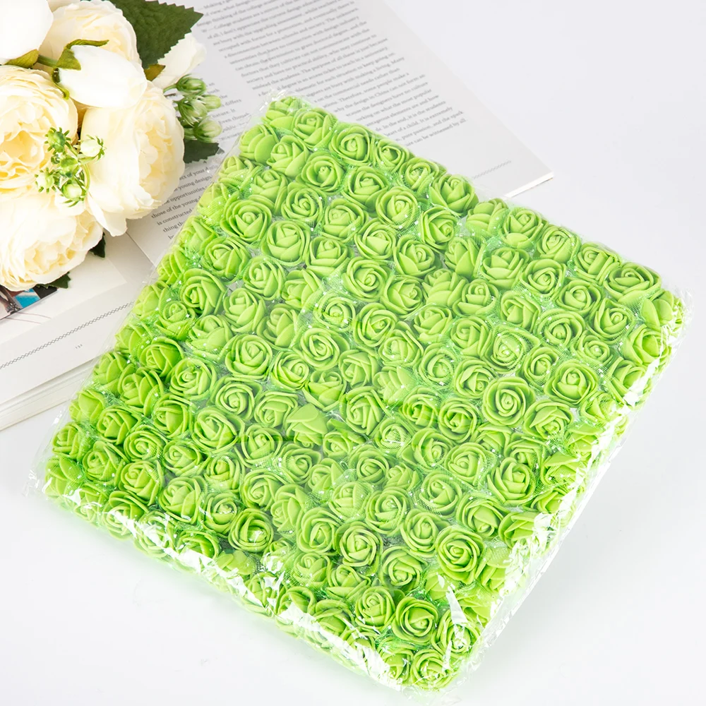 02 Green 144 шт., 2 см, искусственный букет из пенопласта, розы, свадебные, домашние, вечерние, на День святого Валентина, украшения, сделай сам, венок, скрапбук, подарочная коробка - Цвет: 02 Green