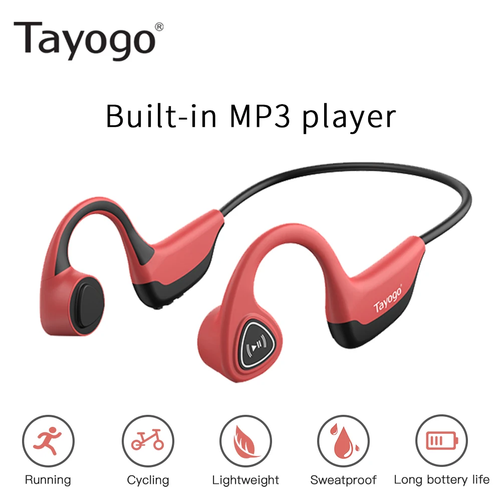 red Mp3 player Tayogo S3 модный mp3-плеер с костной проводимостью 8 ГБ для спорта, защита от пота, ушной крючок, длинная батарея с функцией shuffle - Цвет: red Mp3 player