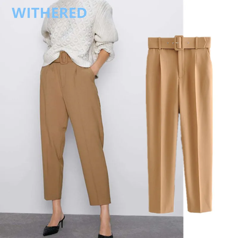 

Jenny&Dave women pantalones england style simple multicolor sashes high waist regular pants mujer pantalon femme trousers women