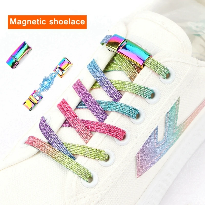 New Magnetic Lock Shoelaces Elastic No tie Shoe laces Sneakers Shoelace Rainbow Kids Adult Lazy Laces One Size Fits All Shoes