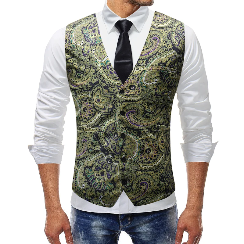 

New Men's Gilet Homme Mariage Formal Butterfly Floral Print Wedding Sleeveless Waistcoat Suit Vest Men Colete Masculino