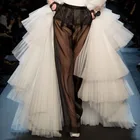 Женская длинная юбка, белая юбка из тюля с оборками и съемным шлейфом, летняя Макси-юбка