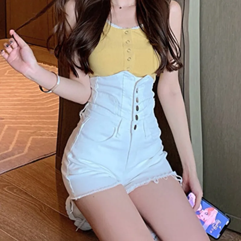 

2021 spring summer fashion single breasted denim shorts women high waist wide leg jeans shorts sexy women shorts