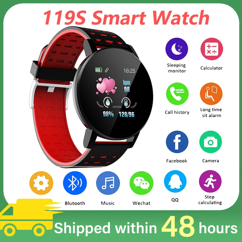 

119S Smart Watch Men Women Blood Pressure Waterproof Sport Round Smartwatch Smart Clock Fitness Tracker For Android IOS