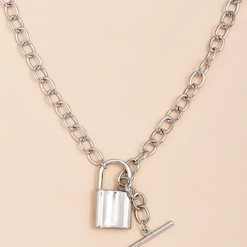 Punk Silver Chain Lock Choker Necklace For Women Pendant Chunky Chocker collar collier femme collares colar naszyjnik Ketting | Украшения и