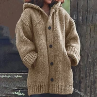2021 autumn winter casual womens new sweater solid color single breasted hooded long sleeve fashion women knitted jacket