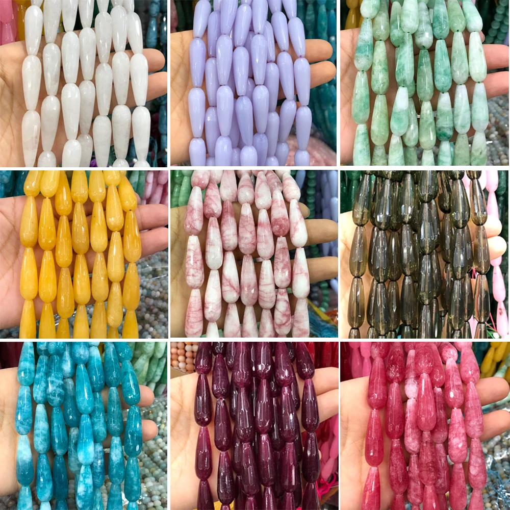 

10x30mm Natural Faceted Colorful Chalcedony Jades Stone Water Drop Loose Spacer Beads For Jewelry Making Diy Bracelet Accessorie