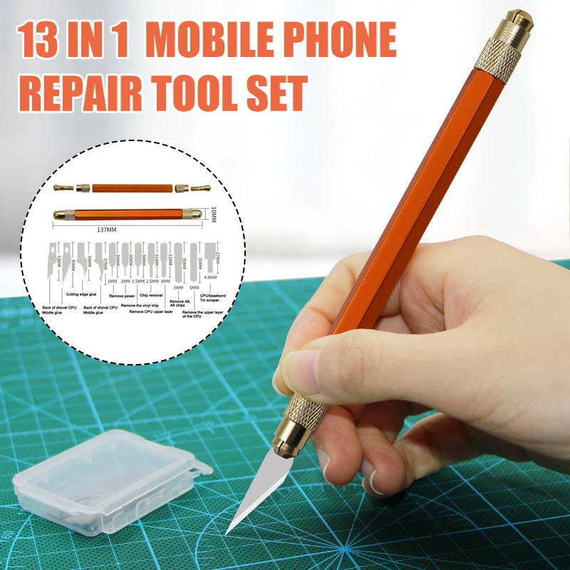 

13Pcs/set Blades Steel Craft Artwork Sculpture Knife with Handle Carving Stencil Paper DIY Cutter for Phone Repair Stamp Mark
