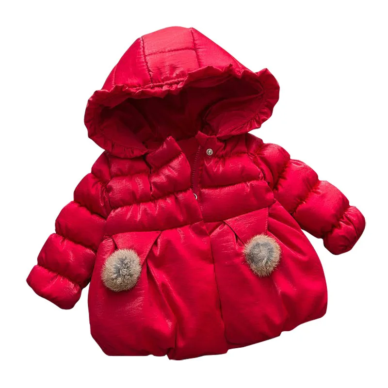 Зимняя хлопковая стеганая куртка с капюшоном и бантом для маленьких девочек