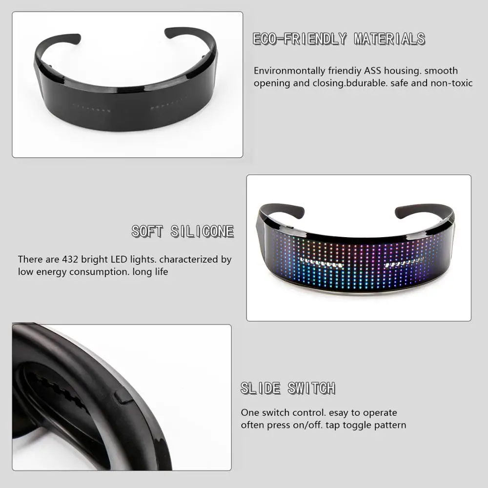 저렴한 RGB LED 블루투스 LED 안경 앱 제어 방패 플래시 Led 조명 빛나는 파티 안경 크리스마스 그랜드 심지어 파티용 저렴한 RGB LED 블루투스 LED 안경 앱 제어 방패 플래시 Led 조명 빛나는 파티 안경 크리스마스 그랜드 심지어 파티용