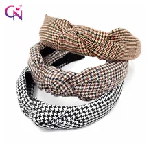 CN – bandeau pied de poule à carreaux classique pour femmes et filles, en tissu, à nœud large, épingles à cheveux rétro, accessoires pour cheveux  (4)