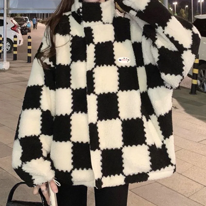 

Qige imitation cashmere coat with cotton clothes on both sides women's autumn and winter 2021 new loose design thickened cotton