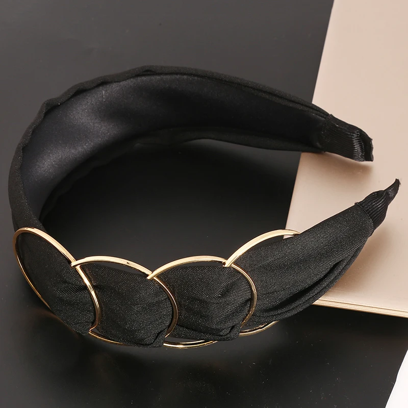

New High-End Boutique Hair Accessories Women's Gold Ring Cross Stitching Fabric Wide-Brimmed Fashion Hair Band Headband Hairband